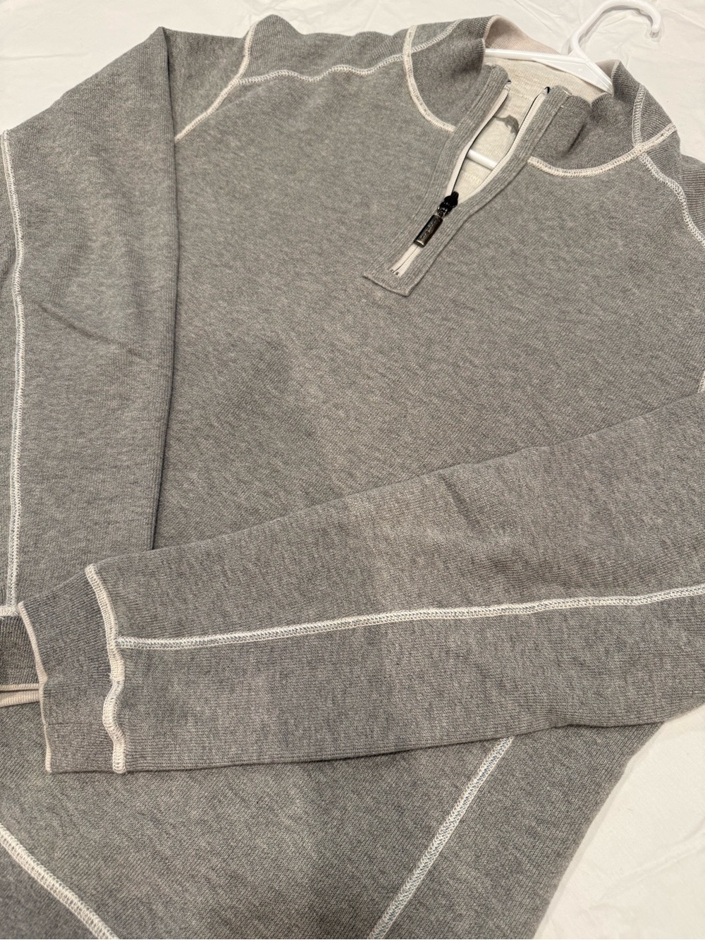 Tommy Bahama Gray Zip-Up Sweater with Cream Contrast Stitching